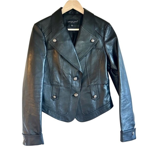 NWOT Bikercore United Face New York Black Italian Lambskin Leather Jacked Size M - Picture 1 of 15
